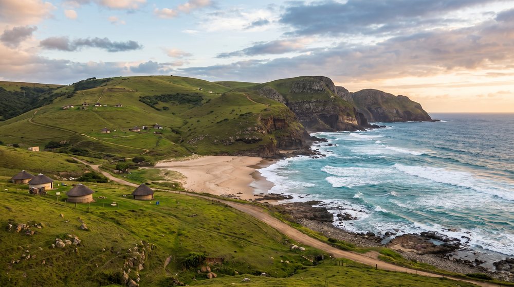 Rondavels above a beach, Wild Coast